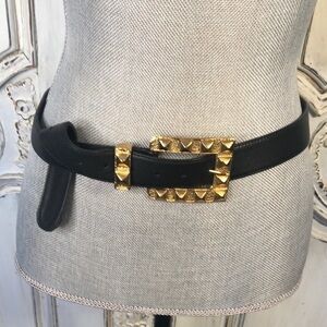 RAINA Black Leather Gold Buckle NWOT Unique Accent Belt Size Medium to Large